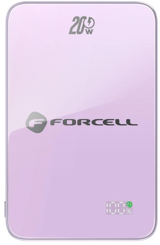 Nešiojamoji baterija, suderinama su „MagSafe Forcell F-Energy SuperSlim F10K8 QC4.0 PD3.0“ 15W 10000 mAh violetinė