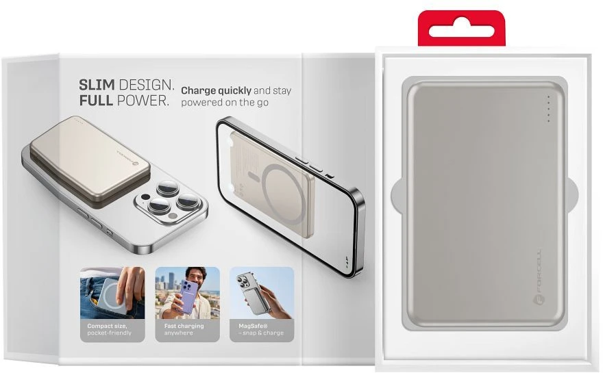Powerbank compatible with MagSafe Forcell F-Energy Slim F5K9 QC4.0 PD3.0 15W 5000 mAh cloud dancer