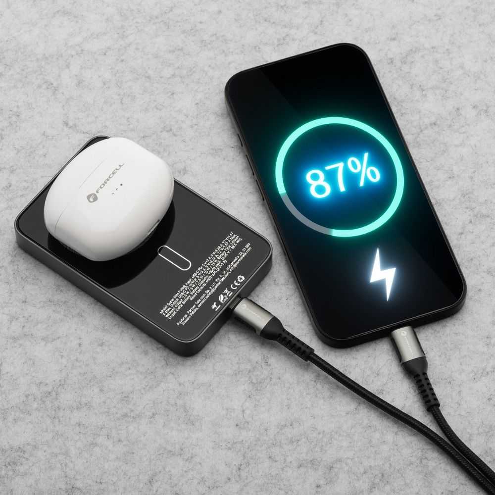 Powerbank compatible with MagSafe Forcell F-Energy SuperSlim F10K8 QC4.0 PD3.0 15W 10000 mAh juodas