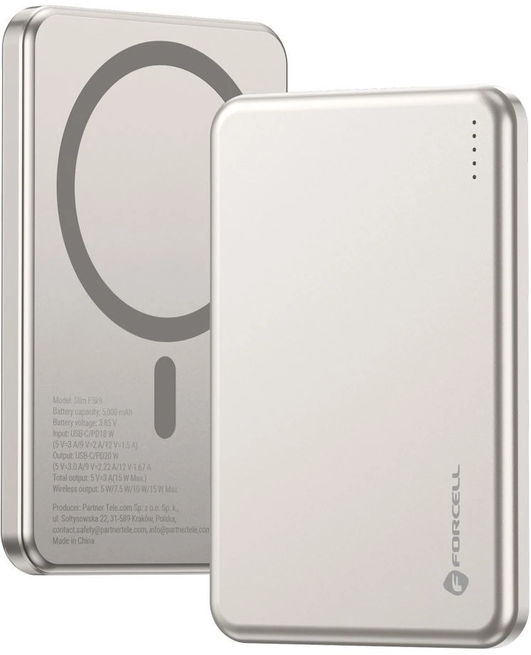 Powerbank compatible with MagSafe Forcell F-Energy Slim F5K9 QC4.0 PD3.0 15W 5000 mAh cloud dancer
