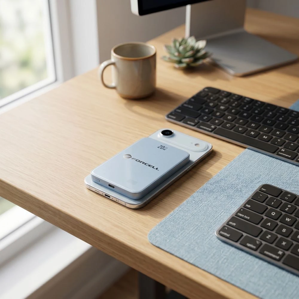 Powerbank compatible with MagSafe Forcell F-Energy SuperSlim F10K8 QC4.0 PD3.0 15W 10000 mAh mėlynas