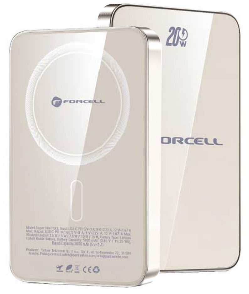 Powerbank compatible with MagSafe Forcell F-Energy SuperSlim F10K8 QC4.0 PD3.0 15W 10000 mAh titanium desert