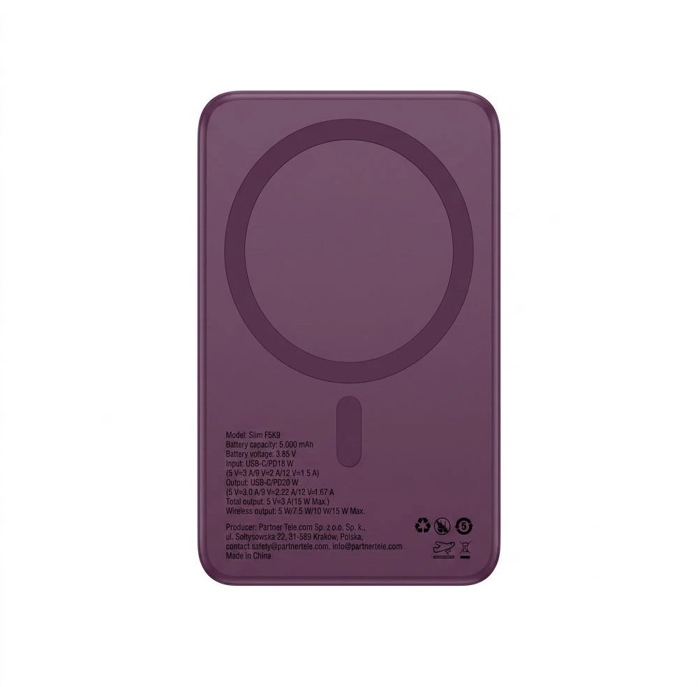 Powerbank compatible with MagSafe Forcell F-Energy Slim F5K9 QC4.0 PD3.0 15W 5000 mAh cherry