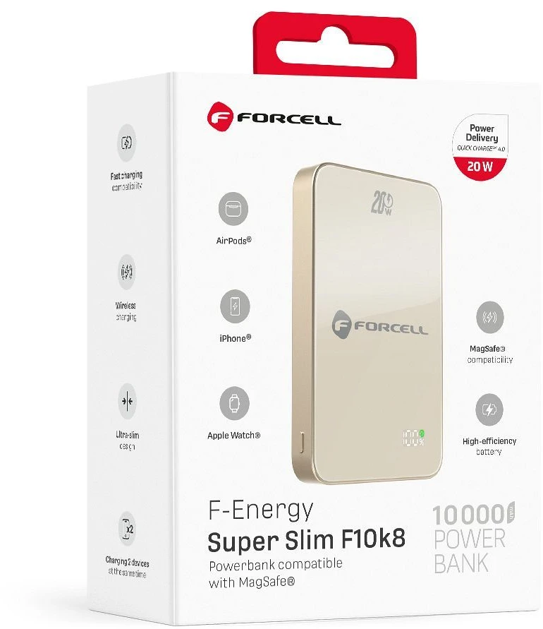 Powerbank compatible with MagSafe Forcell F-Energy SuperSlim F10K8 QC4.0 PD3.0 15W 10000 mAh titanium desert
