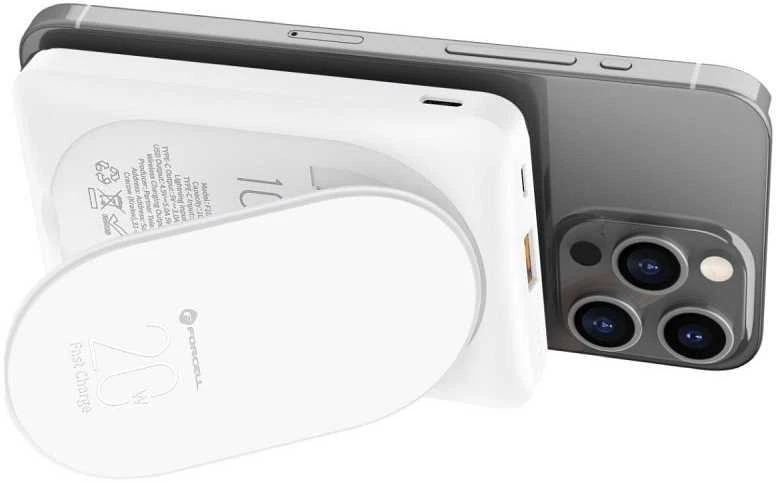 Nešiojamoji baterija, suderinama su „MagSafe Forcell F-Energy MagStand F10K2 QC3.0 PD 5A 20W 10000 mAh baltas“