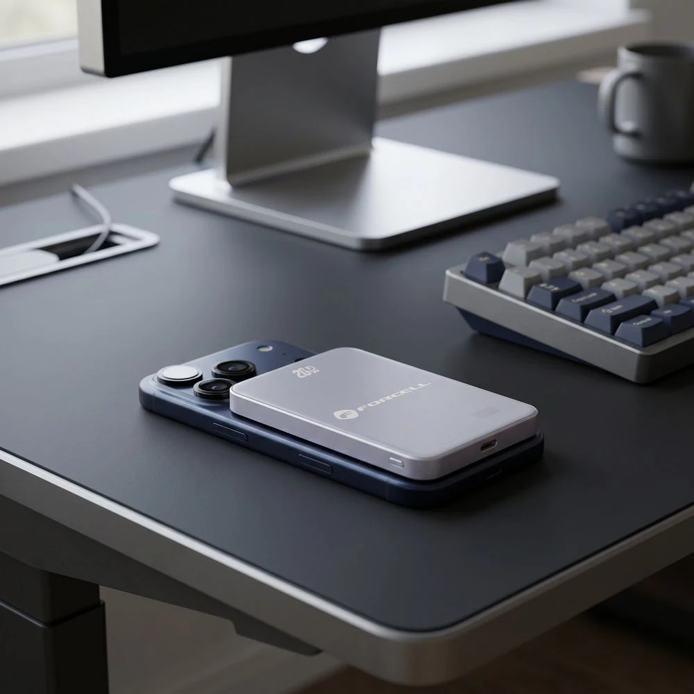 Nešiojamoji baterija, suderinama su „MagSafe Forcell F-Energy SuperSlim F5K8 QC4.0 PD3.0“ 15W 5000 mAh violetinė