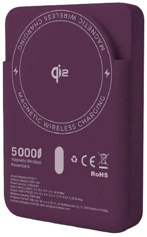 Powerbank compatible with MagSafe Forcell F-Energy MagStand QI2 F5K10 QC3.0 PD3.0 20W 5000 mAh cherry