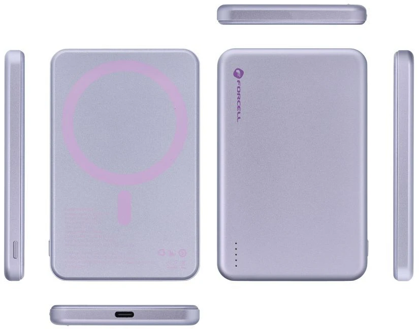 Powerbank compatible with MagSafe Forcell F-Energy Slim F5K9 QC4.0 PD3.0 15W 5000 mAh violetinė