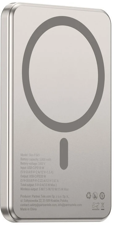 Powerbank compatible with MagSafe Forcell F-Energy Slim F5K9 QC4.0 PD3.0 15W 5000 mAh cloud dancer