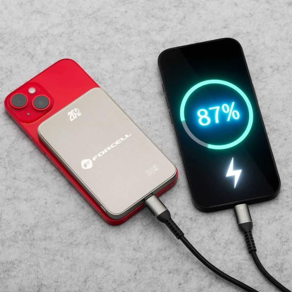 Powerbank compatible with MagSafe Forcell F-Energy SuperSlim F5K8 QC4.0 PD3.0 15W 5000 mAh titanium desert