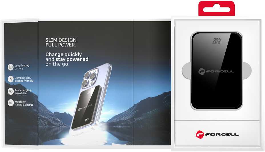 Powerbank compatible with MagSafe Forcell F-Energy SuperSlim F10K8 QC4.0 PD3.0 15W 10000 mAh juodas