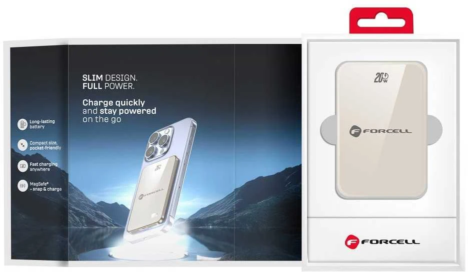 Powerbank compatible with MagSafe Forcell F-Energy SuperSlim F5K8 QC4.0 PD3.0 15W 5000 mAh titanium desert