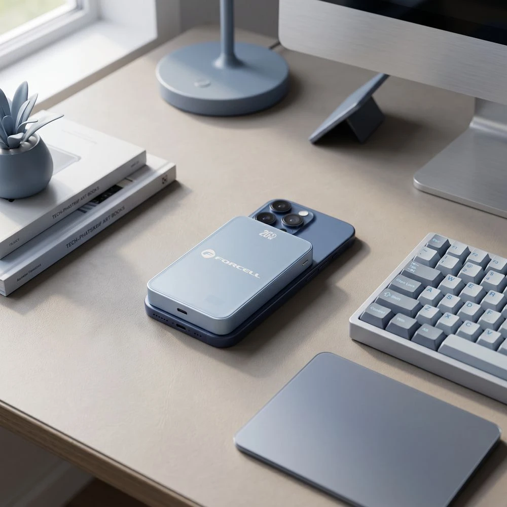 Powerbank compatible with MagSafe Forcell F-Energy SuperSlim F10K8 QC4.0 PD3.0 15W 10000 mAh mėlynas