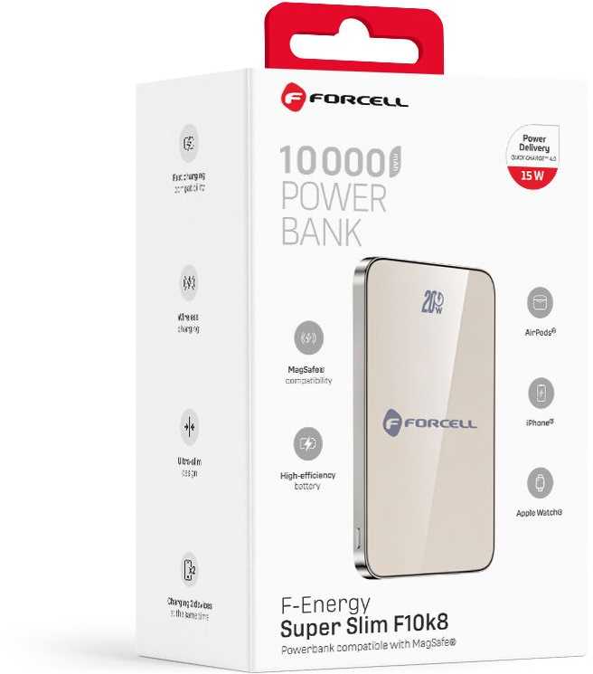 Powerbank compatible with MagSafe Forcell F-Energy SuperSlim F10K8 QC4.0 PD3.0 15W 10000 mAh titanium desert