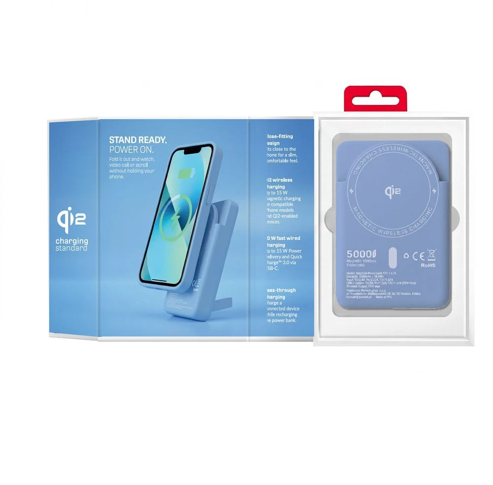 Powerbank compatible with MagSafe Forcell F-Energy MagStand QI2 F5K10 QC3.0 PD3.0 20W 5000 mAh baltas