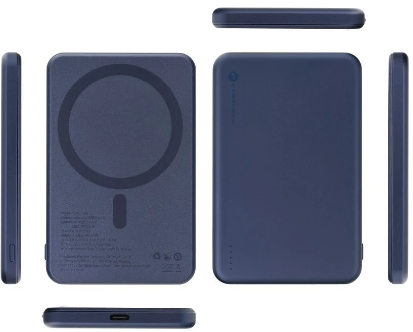 Powerbank compatible with MagSafe Forcell F-Energy Slim F5K9 QC4.0 PD3.0 15W 5000 mAh navy mėlynas
