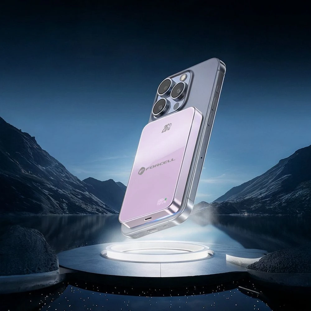 Nešiojamoji baterija, suderinama su „MagSafe Forcell F-Energy SuperSlim F10K8 QC4.0 PD3.0“ 15W 10000 mAh violetinė