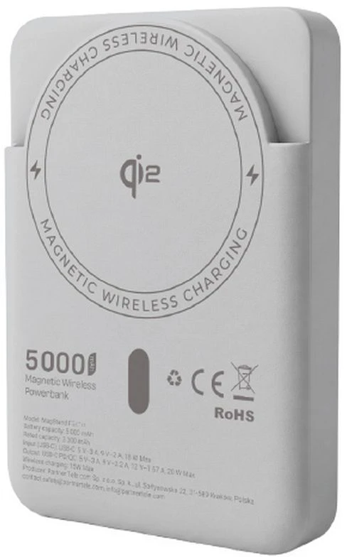 Powerbank compatible with MagSafe Forcell F-Energy MagStand QI2 F5K10 QC3.0 PD3.0 20W 5000 mAh baltas