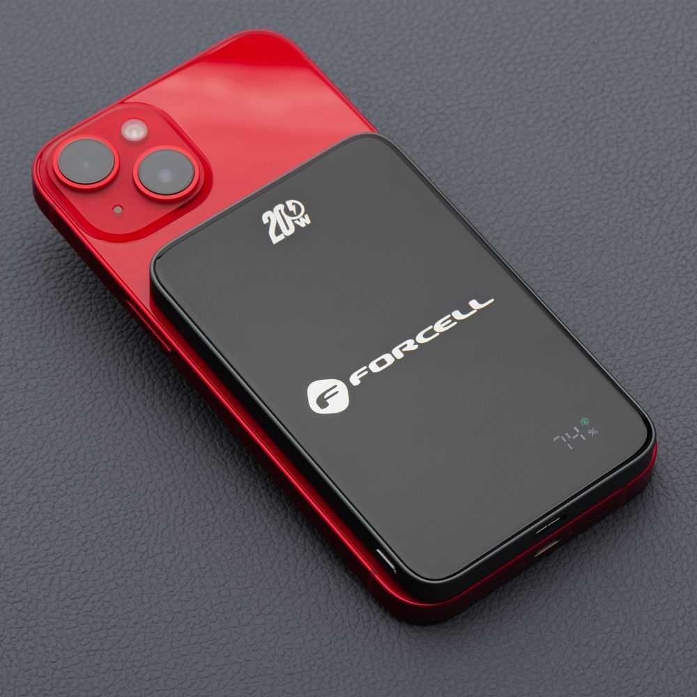 Powerbank compatible with MagSafe Forcell F-Energy SuperSlim F5K8 QC4.0 PD3.0 15W 5000 mAh juodas