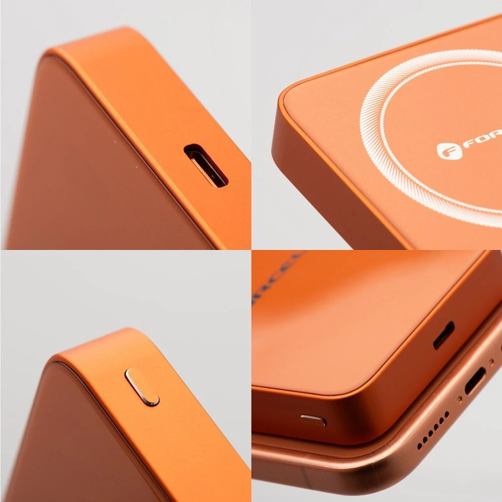 Powerbank compatible with MagSafe Forcell F-Energy SuperSlim F10K8 QC4.0 PD3.0 15W 10000 mAh oranžinis