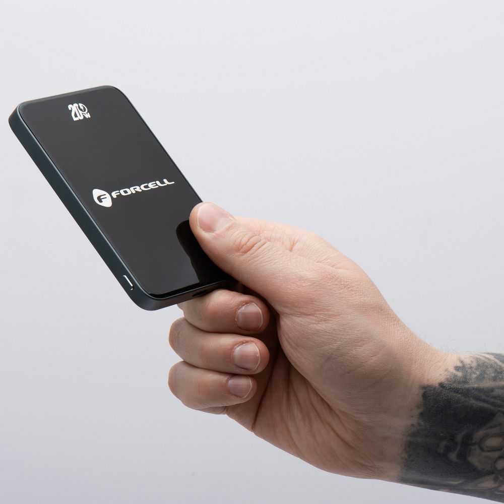 Powerbank compatible with MagSafe Forcell F-Energy SuperSlim F5K8 QC4.0 PD3.0 15W 5000 mAh juodas