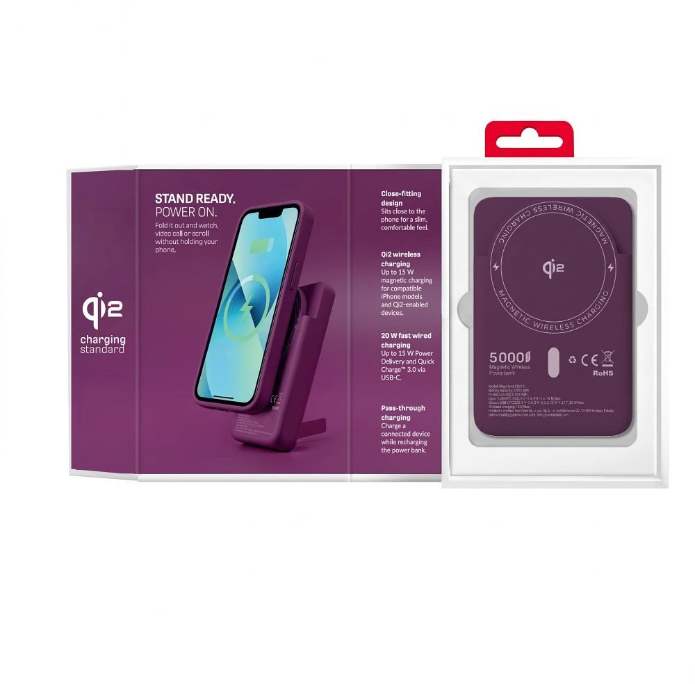 Powerbank compatible with MagSafe Forcell F-Energy MagStand QI2 F5K10 QC3.0 PD3.0 20W 5000 mAh cherry