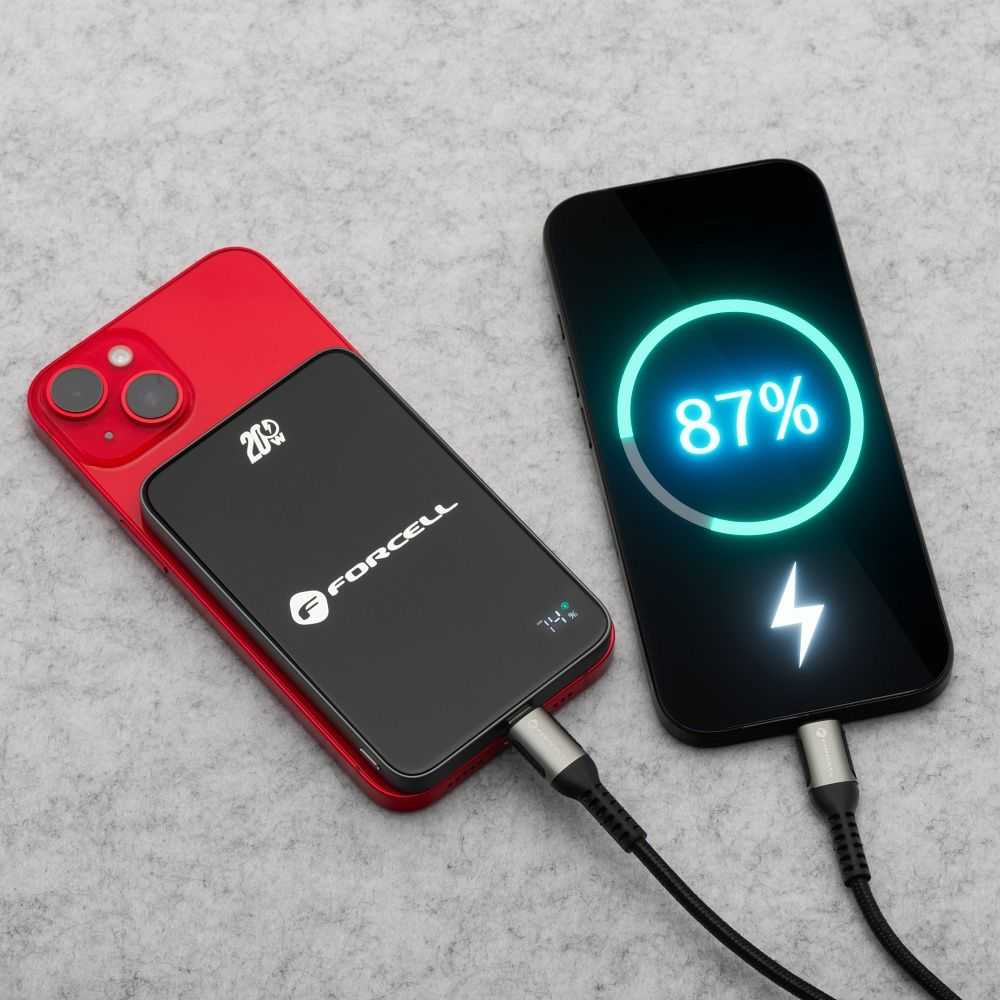 Powerbank compatible with MagSafe Forcell F-Energy SuperSlim F5K8 QC4.0 PD3.0 15W 5000 mAh juodas