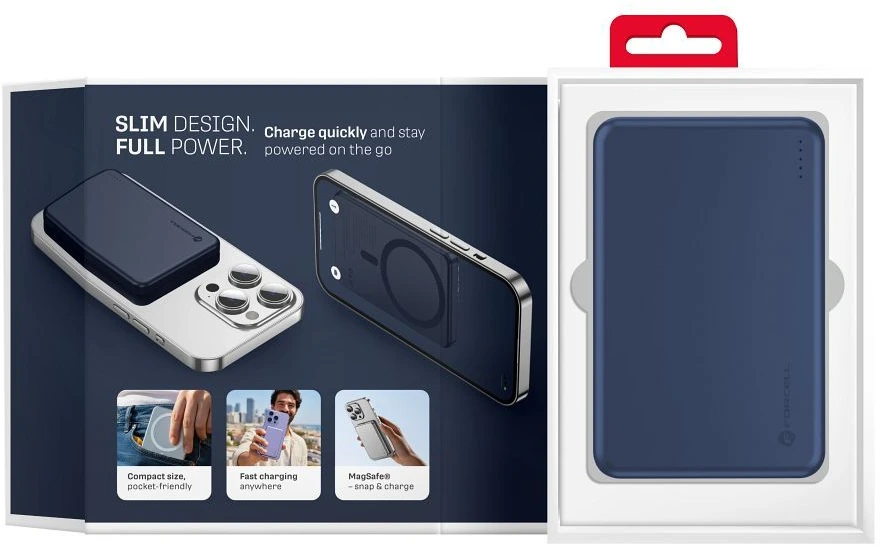 Powerbank compatible with MagSafe Forcell F-Energy Slim F5K9 QC4.0 PD3.0 15W 5000 mAh navy mėlynas
