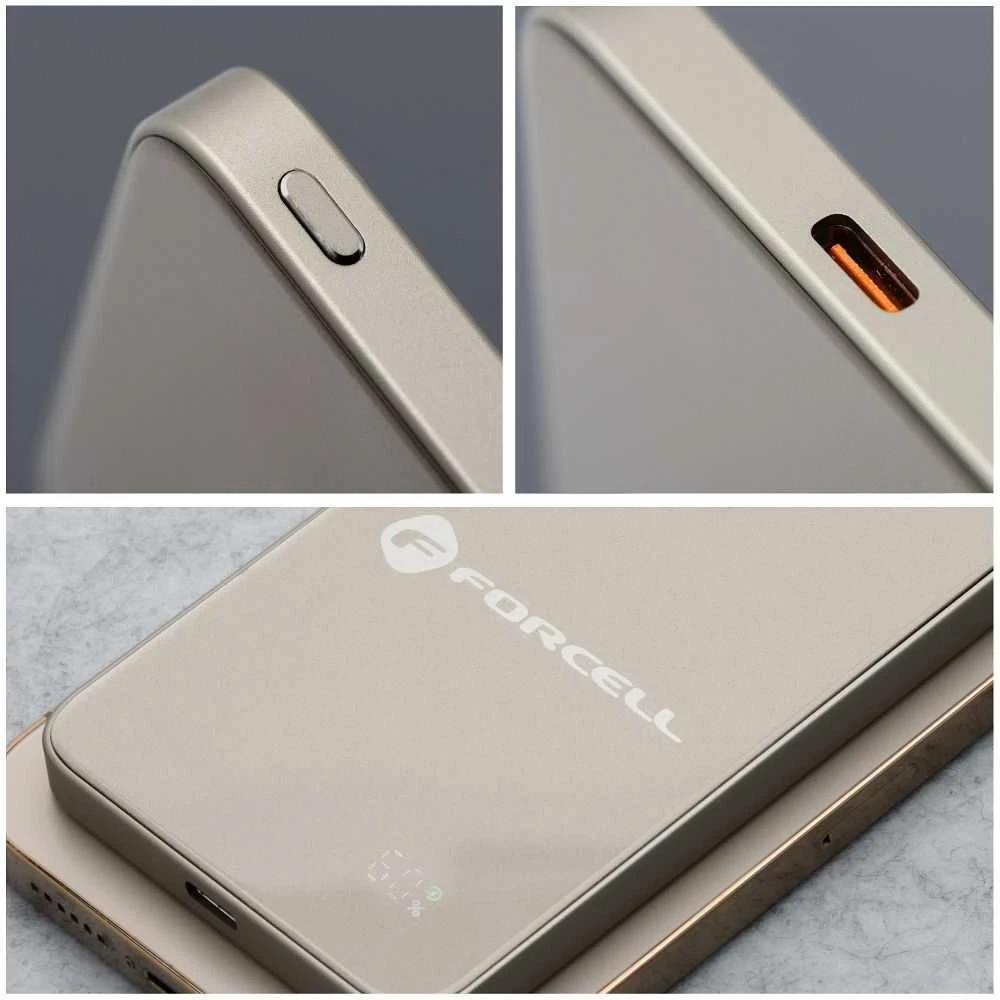 Powerbank compatible with MagSafe Forcell F-Energy SuperSlim F5K8 QC4.0 PD3.0 15W 5000 mAh titanium desert