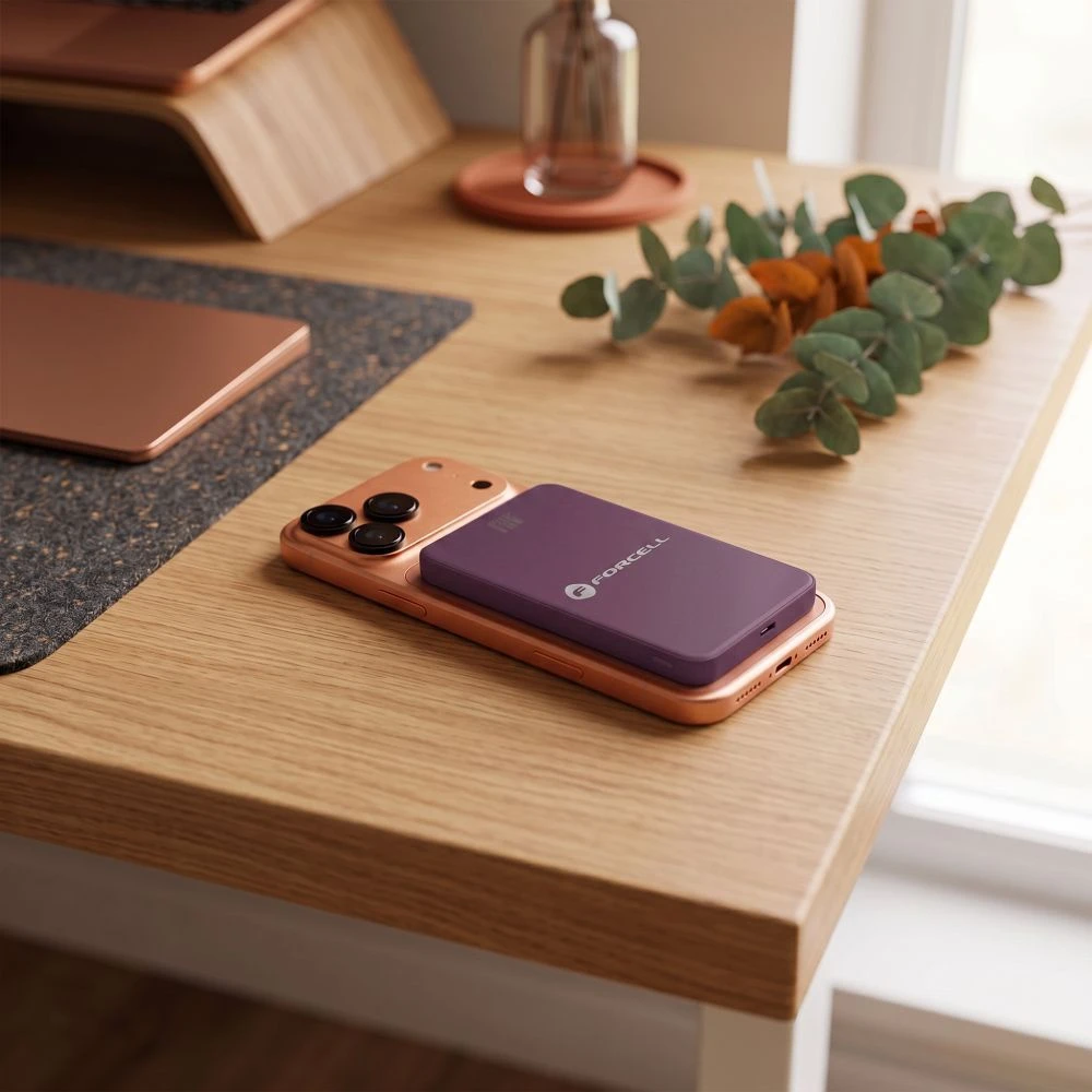 Powerbank compatible with MagSafe Forcell F-Energy SuperSlim F5K8 QC4.0 PD3.0 15W 5000 mAh cherry