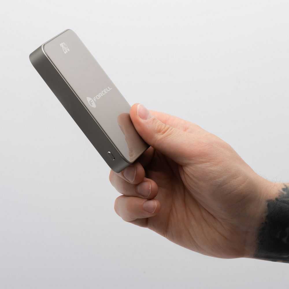 Powerbank compatible with MagSafe Forcell F-Energy SuperSlim F10K8 QC4.0 PD3.0 15W 10000 mAh titanium desert