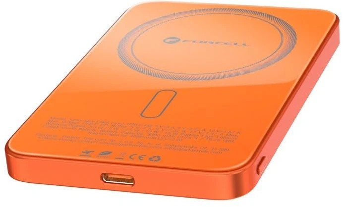 Nešiojamoji baterija, suderinama su „MagSafe Forcell F-Energy SuperSlim F5K8 QC4.0 PD3.0“ 15W 5000 mAh oranžinis