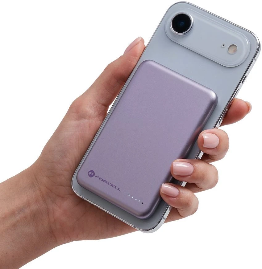 Powerbank compatible with MagSafe Forcell F-Energy Slim F5K9 QC4.0 PD3.0 15W 5000 mAh violetinė