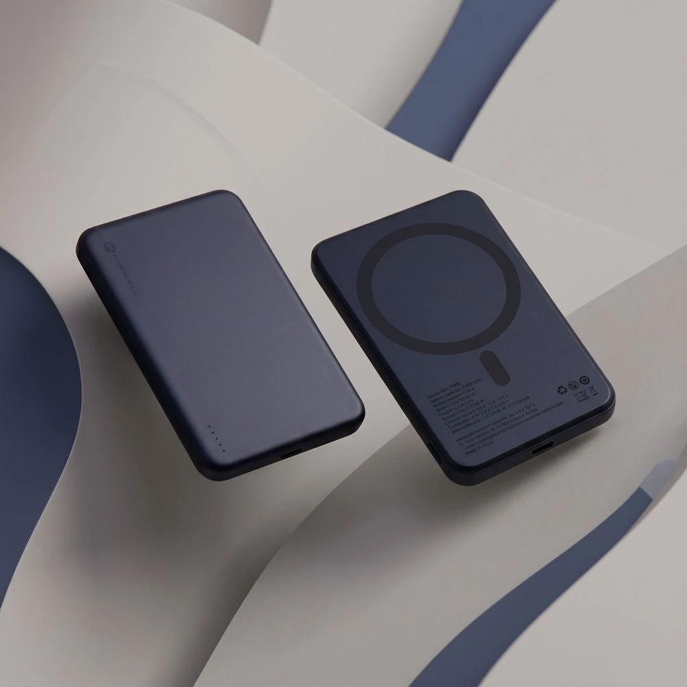 Powerbank compatible with MagSafe Forcell F-Energy Slim F5K9 QC4.0 PD3.0 15W 5000 mAh navy mėlynas