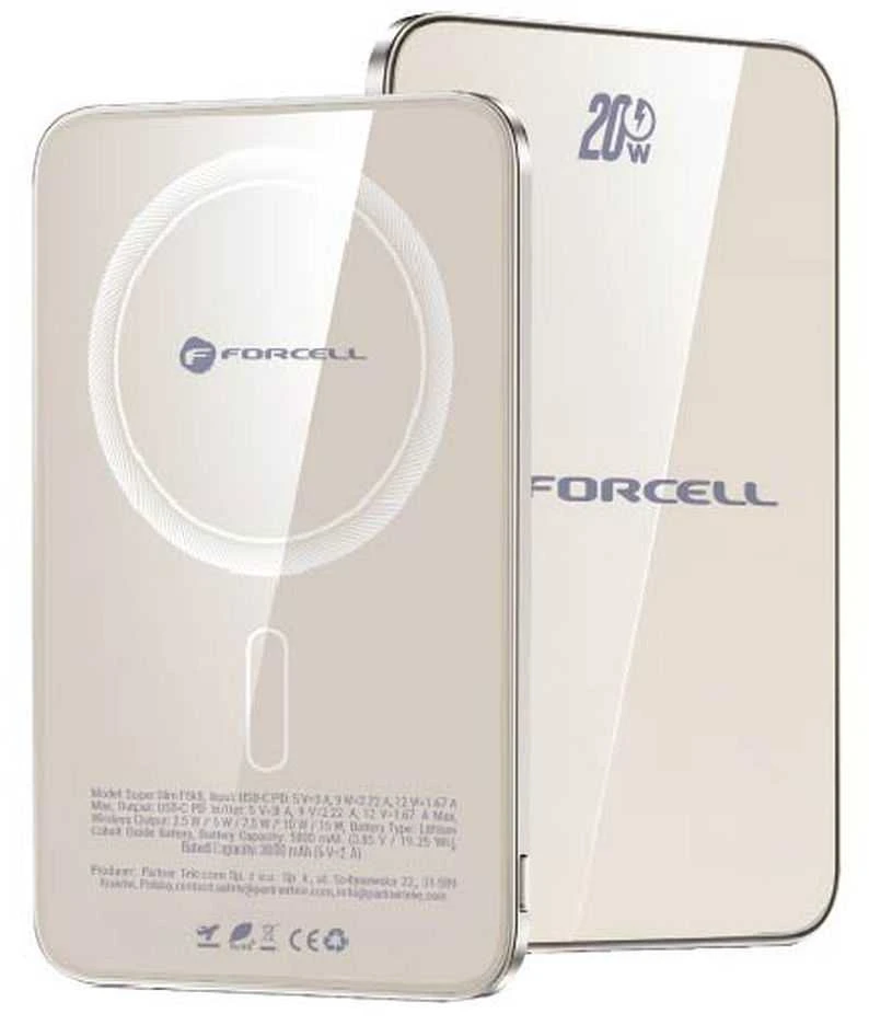 Powerbank compatible with MagSafe Forcell F-Energy SuperSlim F5K8 QC4.0 PD3.0 15W 5000 mAh titanium desert