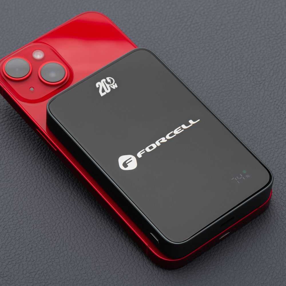 Powerbank compatible with MagSafe Forcell F-Energy SuperSlim F10K8 QC4.0 PD3.0 15W 10000 mAh juodas