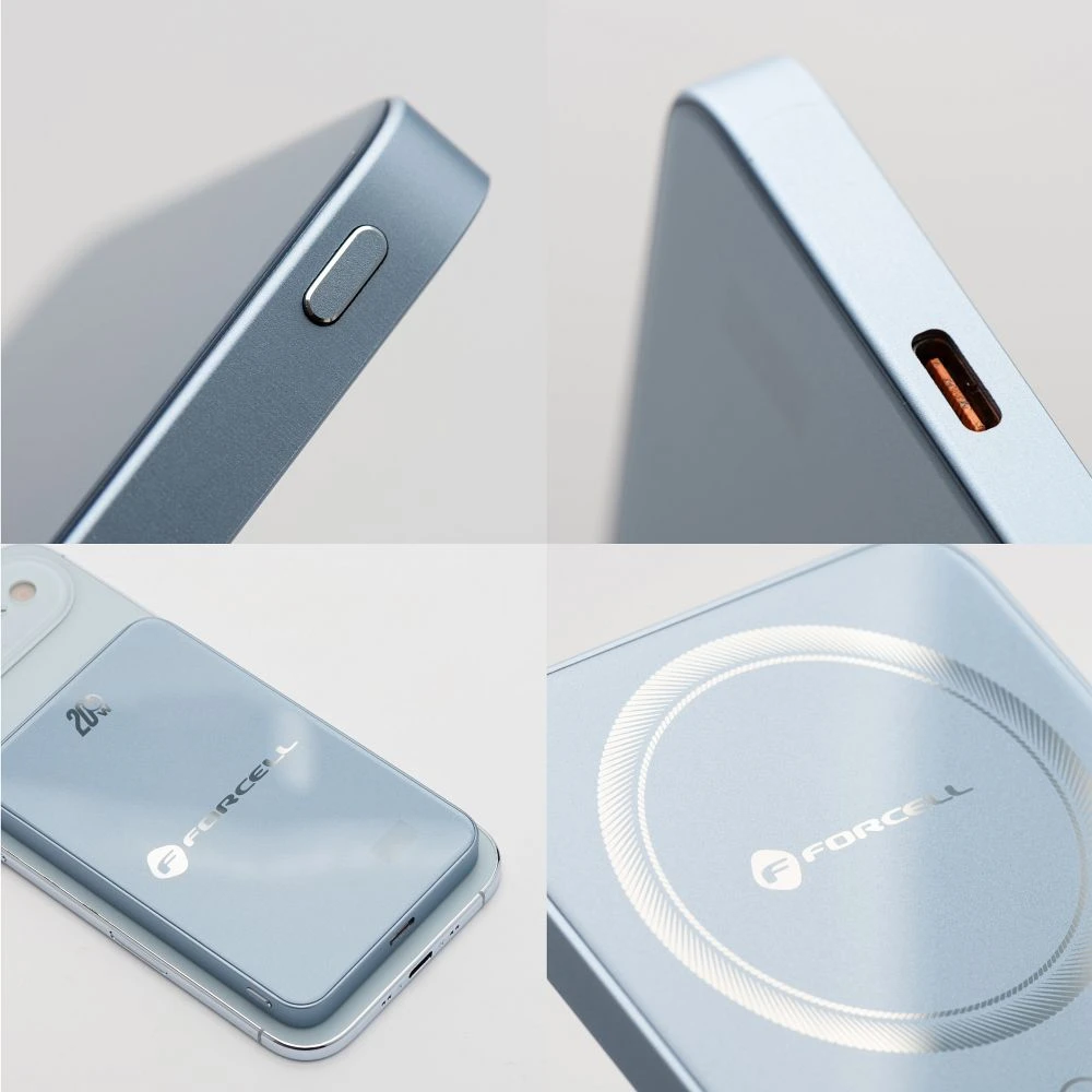 Powerbank compatible with MagSafe Forcell F-Energy SuperSlim F5K8 QC4.0 PD3.0 15W 5000 mAh mėlynas