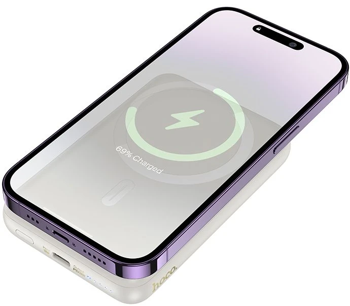 Powerbank compatible with MagSafe Hoco 10000 mAh QC PD 2A 20W J141 milky baltas