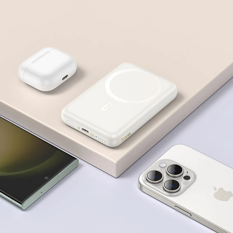 Powerbank compatible with MagSafe Hoco 10000 mAh QC PD 2A 20W J141 milky baltas