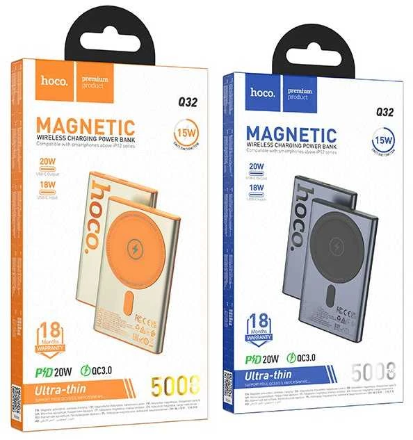 „MagSafe Hoco 5000 mAh QC PD 20W Q32“ metalinis pilkas nešiojamas akumuliatorius