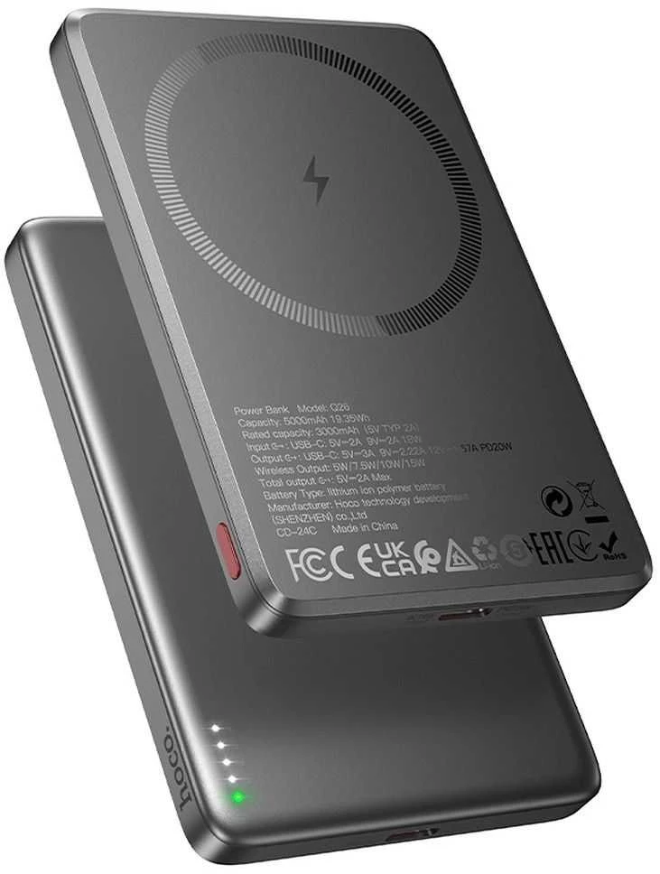 Powerbank compatible with MagSafe Hoco 5000 mAh QC PD 2A 20W Q26 metal pilka