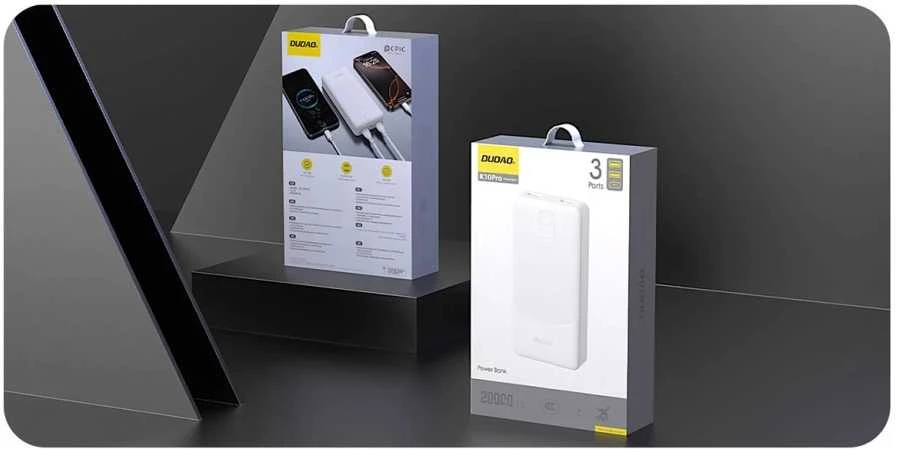 Powerbank Dudao K10Pro 2.4A 20000mAh 2 x USB-A - juodos spalvos