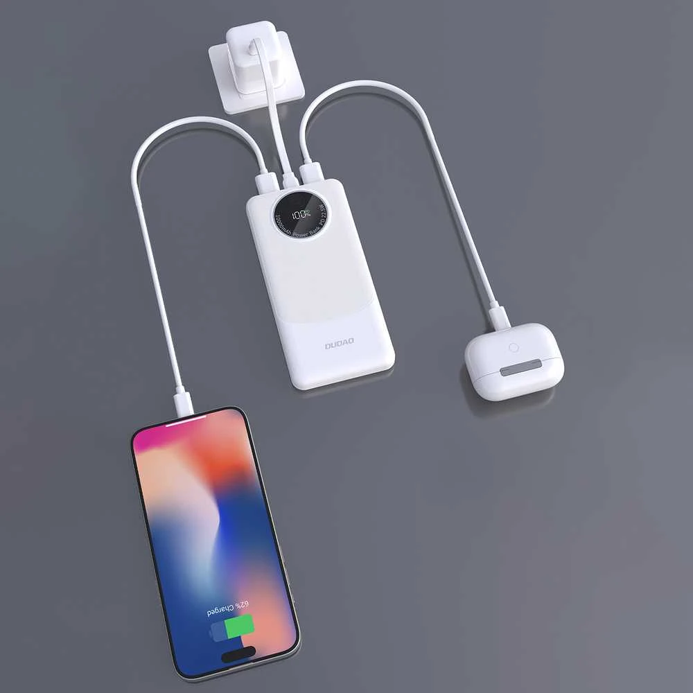 Powerbank Dudao K12 10000mAh PD22.5W USB-A, USB-C – baltos spalvos