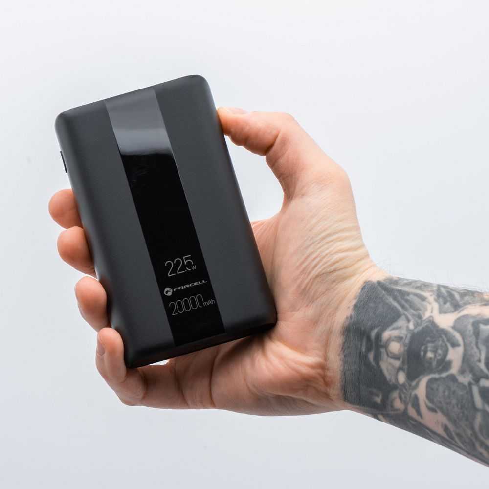 Nešiojamoji baterija Forcell F-Energy Energo P20K2 QC3.0 PD 3A 22,5W 20000 mAh juoda