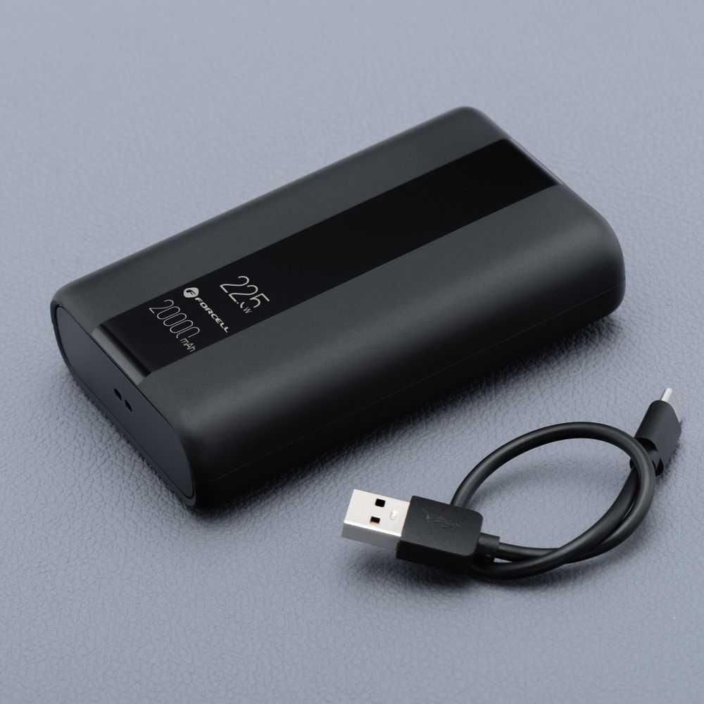 Nešiojamoji baterija Forcell F-Energy Energo P20K2 QC3.0 PD 3A 22,5W 20000 mAh juoda