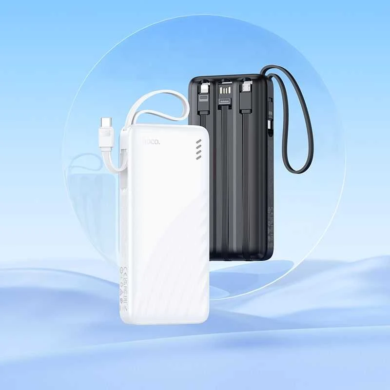 Nešiojamasis įkroviklis (powerbank) Hoco 10000 mAh 2A su keturiais įtaisytais kabeliais USB A + USB C + Lightning + Micro USB J146 juodas