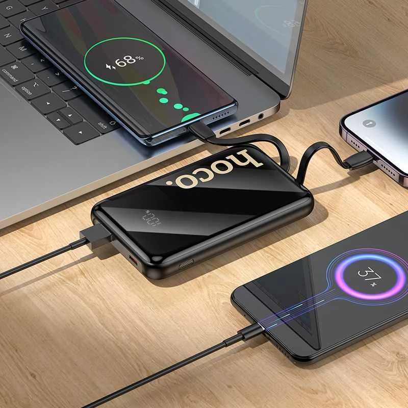 Išorinė baterija Hoco 10000 mAh QC PD 22,5W su integruotais laidais USB C + Lightning Q37 juodas