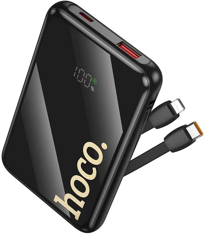Išorinė baterija Hoco 10000 mAh QC PD 22,5W su integruotais laidais USB C + Lightning Q37 juodas