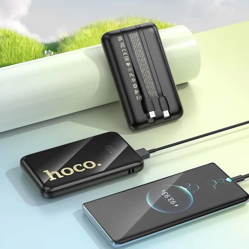 Išorinė baterija Hoco 10000 mAh QC PD 22,5W su integruotais laidais USB C + Lightning Q37 juodas