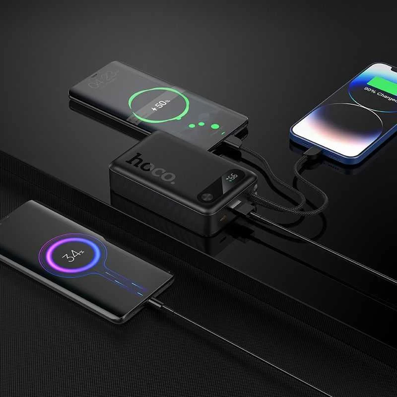 Išorinė baterija Hoco 20000 mAh QC PD 2A 22,5W su integruotais laidais USB C + Lightning J171A juodas
